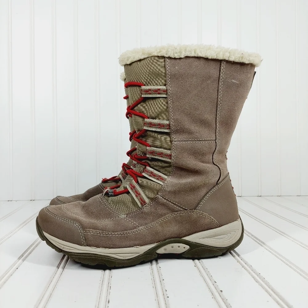 Easy Spirit Edwardson Round Toe Fleece Trim Mid Calf Leather Winter Boots P756